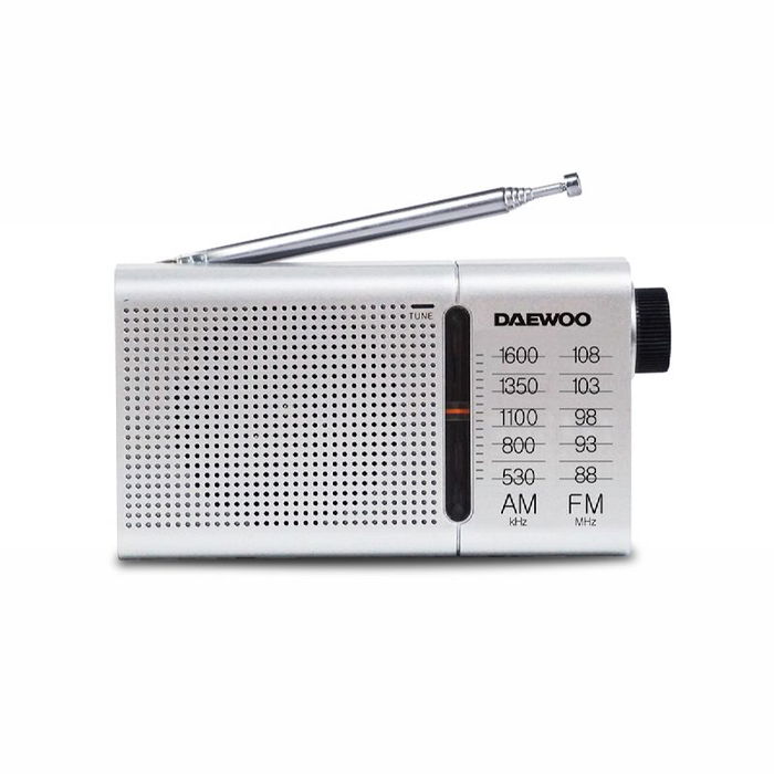 DAEWOO Radio Portátil AM/FM Plata con Altavoz Incorporado y Auriculares Incluidos