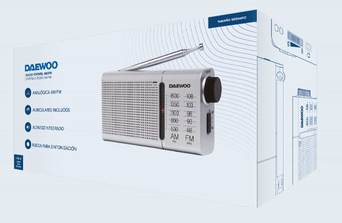 DAEWOO Radio Portátil AM/FM Plata con Altavoz Incorporado y Auriculares Incluidos