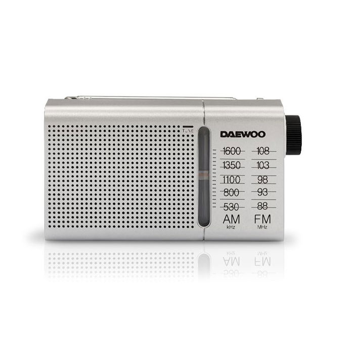 DAEWOO Radio Portátil AM/FM Plata con Altavoz Incorporado y Auriculares Incluidos