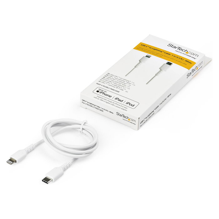 StarTech.com Cable USB-C a Lightning Resistente, 1 m, Blanco, Certificado MFi
