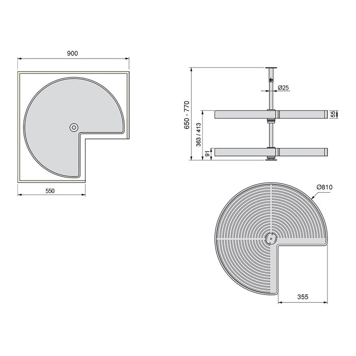 Emuca Juego de bandejas giratorias Shelvo 3/4, para módulo 900mm, Plástico y Aluminio, Gris Emuca Juego de bandejas giratorias Shelvo 3/4, para módulo 900mm, Plástico y Aluminio, Gris