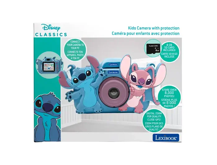 LEXIBOOK Cámara de fotos infantil Stitch y Angel con protección de silicona LEXIBOOK Cámara de fotos infantil Stitch y Angel con protección de silicona