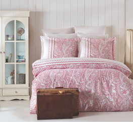 L'essentiel linge de maison Juego Funda Nórdica Doble Ranforce Algodón Paisley - Pink 200x220 cm, Sábana Bajera 220x240 cm, Funda Almohada 50x70 cm (2 Piezas)