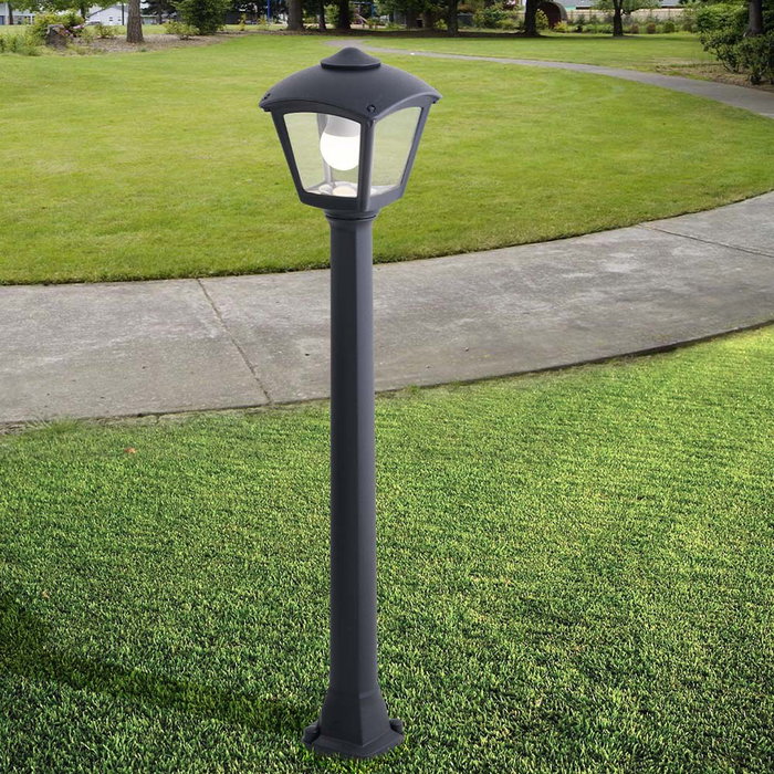 Fumagalli - Farol Baliza con Poste Modelo Giaffa/Roby, Color Negro, Cristal Transparente, Casquillo E27, IP55, Dimensiones 195x195x945 mm (Bombilla no Incluida)
