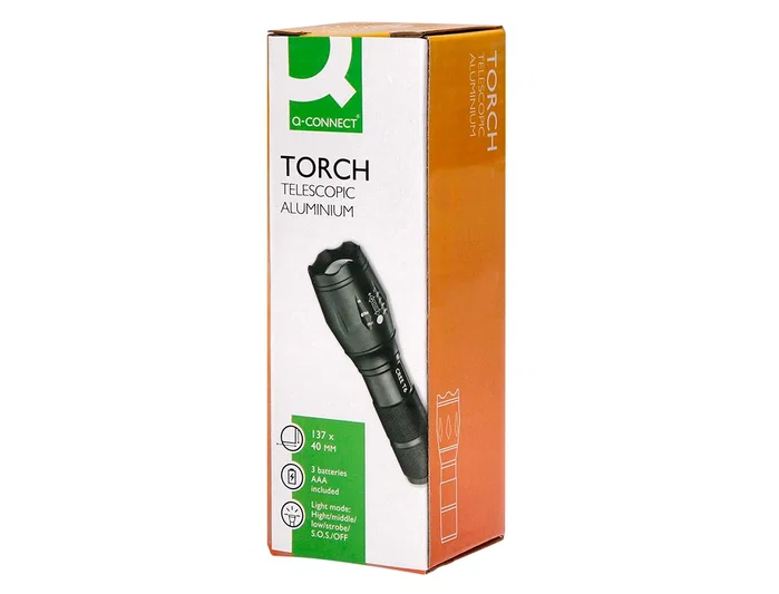 Q-connect Linterna telescópica de aluminio 5W negra Q-connect Linterna telescópica de aluminio 5W negra