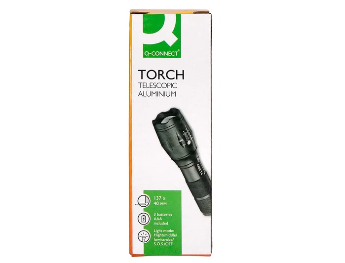 Q-connect Linterna telescópica de aluminio 5W negra Q-connect Linterna telescópica de aluminio 5W negra