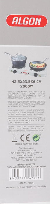 Algon Bbq Cocina Electrica 2 Placas 1000W 43.5 cm x 23.5 cm x 6 cm (2 Unidades)