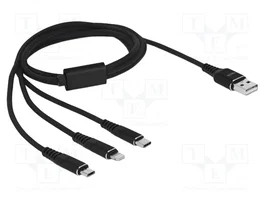 DeLOCK Cable de carga 3 en 1 USB-A a Lightning/Micro USB/USB Type-C 1 m Negro