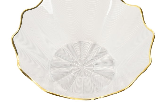 DKD Home Decor Bol Glam - Cuenco de Ensalada de Cristal Transparente y Dorado, 24.6 x 10.2 x 24.6 cm, Apto Lavavajillas (Pack de 2 Unidades)