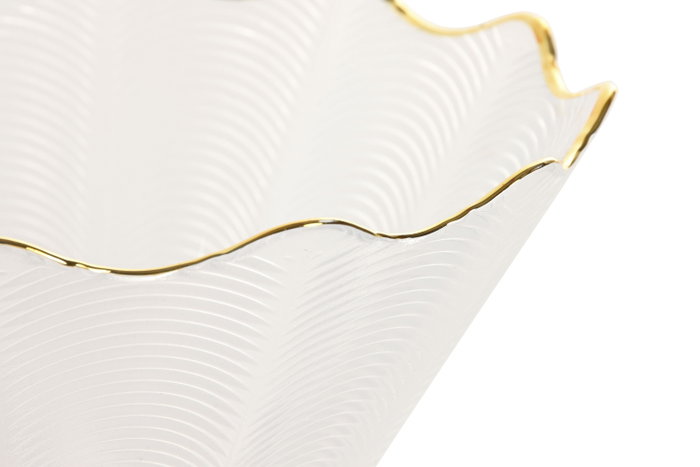 DKD Home Decor Bol Glam - Cuenco de Ensalada de Cristal Transparente y Dorado, 24.6 x 10.2 x 24.6 cm, Apto Lavavajillas (Pack de 2 Unidades)