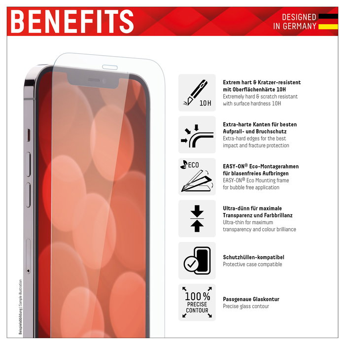 Displex 01711 Protector de Pantalla Panzerglas 10H para Apple iPhone 14 Pro 15.5 cm (6.1") - Resistente a Impactos y Rayones, Transparente, Incluye Kit de Montaje