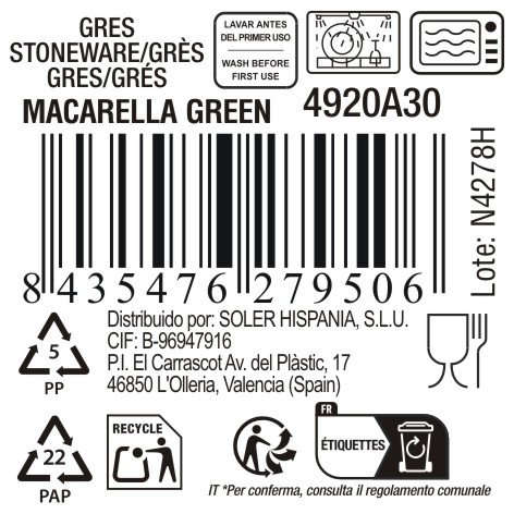 La Mediterranea Mug 320Ml "Macarella Green" Md 8 x 10 x 11,8 cm (36 Unidades)