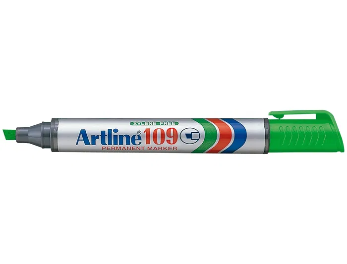 Artline Marcador Permanente 109 Verde Punta Biselada Rotulador Resistente al Agua Secado Rápido Tinta Permanente Trazo 2-5mm