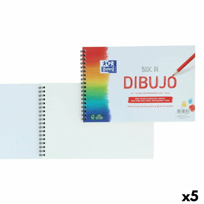Oxford Bloc de Dibujo Escolar A5+ Blanco (Set de 5)