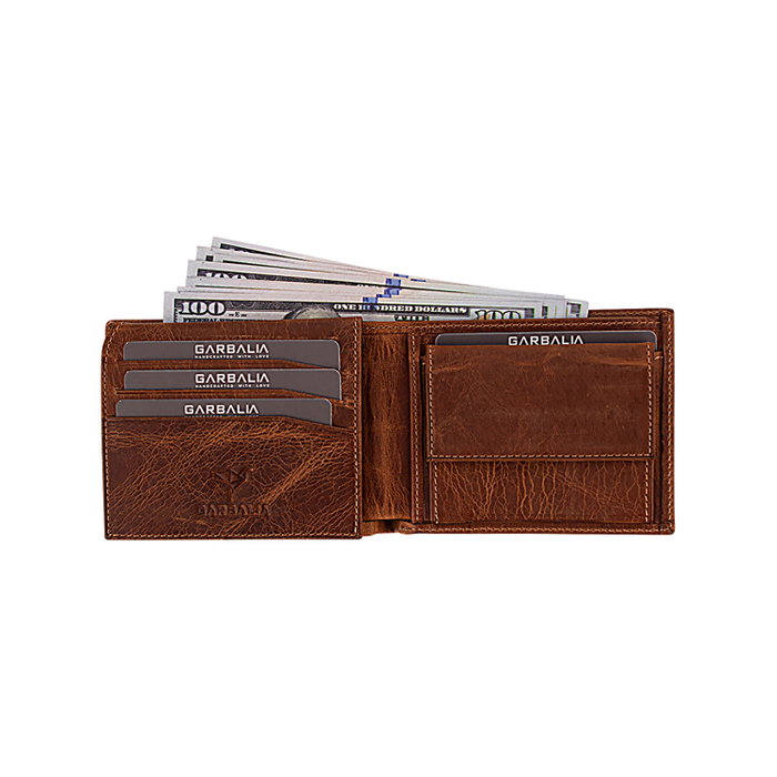 Zoozie Bags Jackson Crazy Cartera para Hombre de Piel Auténtica Tostada