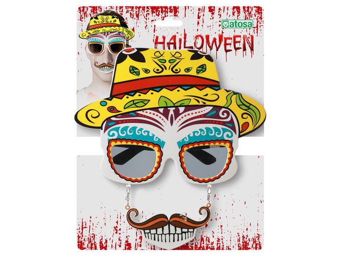 Gafas de Calavera Mexicana con Sombrero Amarillo