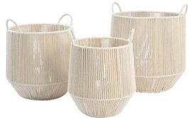 DKD Home Decor Set de 3 Cestas de Algodón y Metal Beige