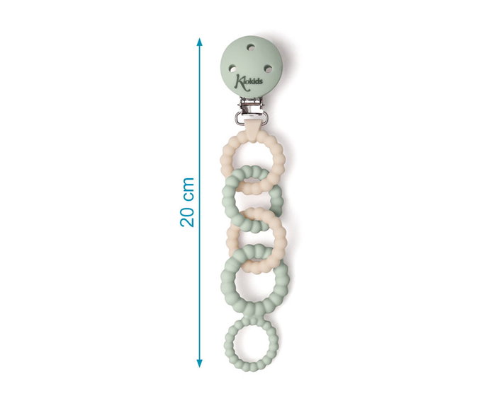 KioKids Sujetachupetes de Silicona Anillado Salvia +0 Meses, Textura Suave y Segura, Pinza Acero Inoxidable KioKids Sujetachupetes de Silicona Anillado Salvia +0 Meses, Textura Suave y Segura, Pinza Acero Inoxidable