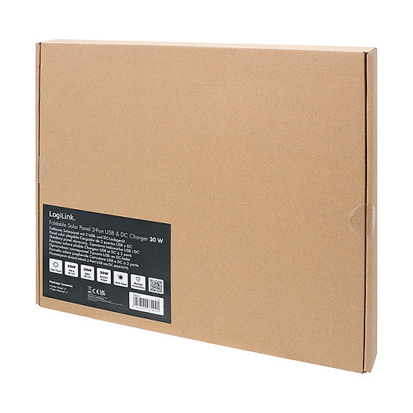 LogiLink Panel Solar Plegable 30W con USB-C, USB-A y salida DC
