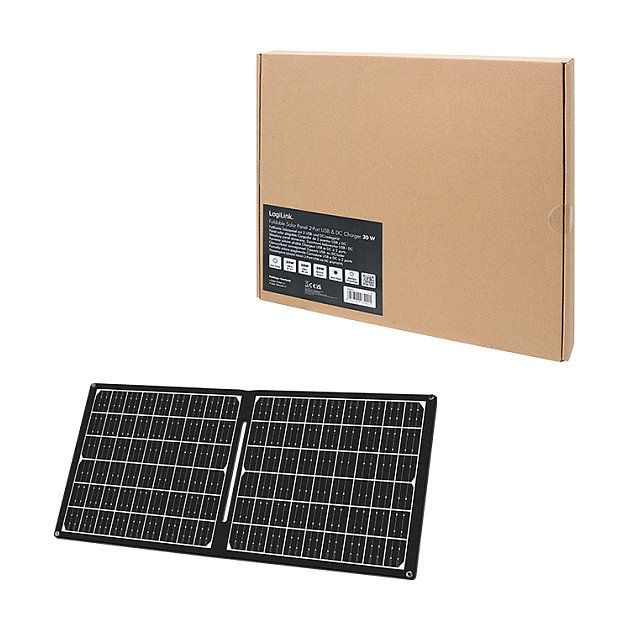 LogiLink Panel Solar Plegable 30W con USB-C, USB-A y salida DC