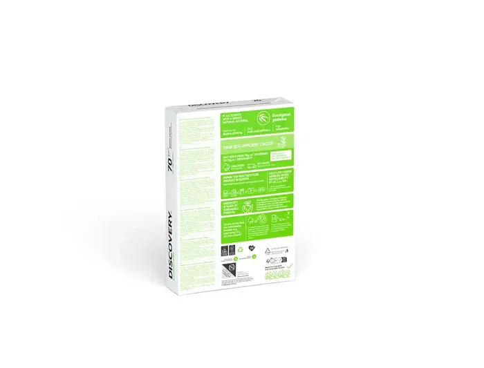 Discovery Papel Multiuso A4 70 g/m² para Ink-Jet y Láser - Paquete de 500 Hojas - Blanco - Certificado Ecolabel