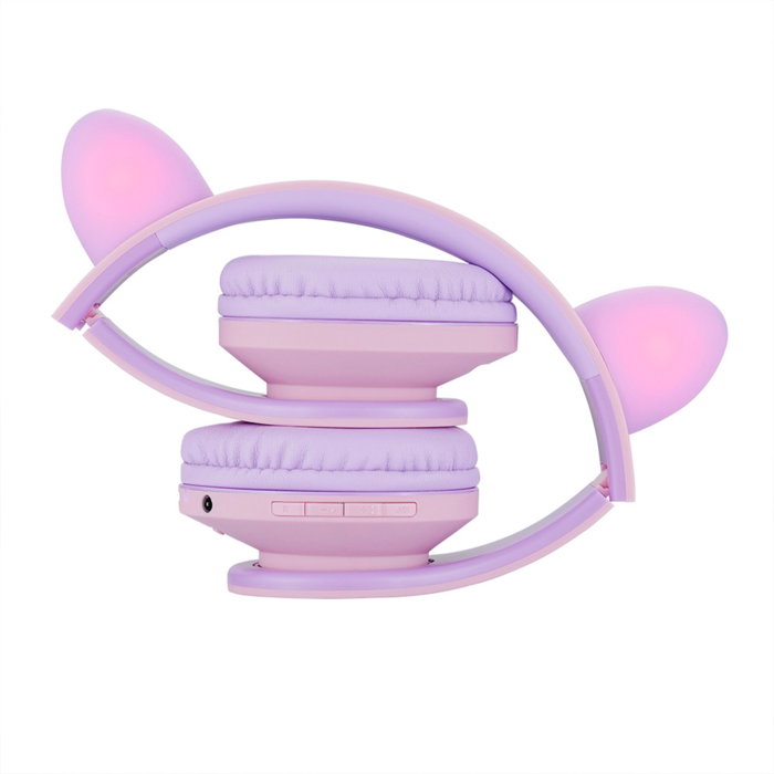 PowerLocus P2 Auriculares para Niños con Orejas, Morado/Rosa