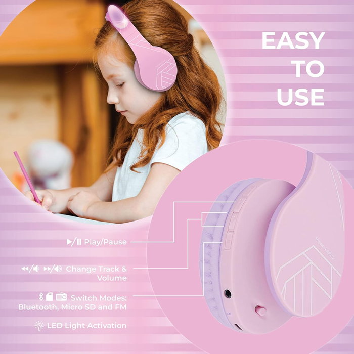 PowerLocus P2 Auriculares para Niños con Orejas, Morado/Rosa