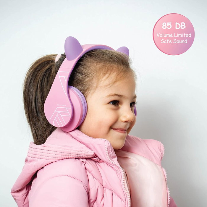 PowerLocus P2 Auriculares para Niños con Orejas, Morado/Rosa