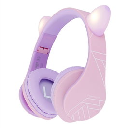 PowerLocus P2 Auriculares para Niños con Orejas, Morado/Rosa