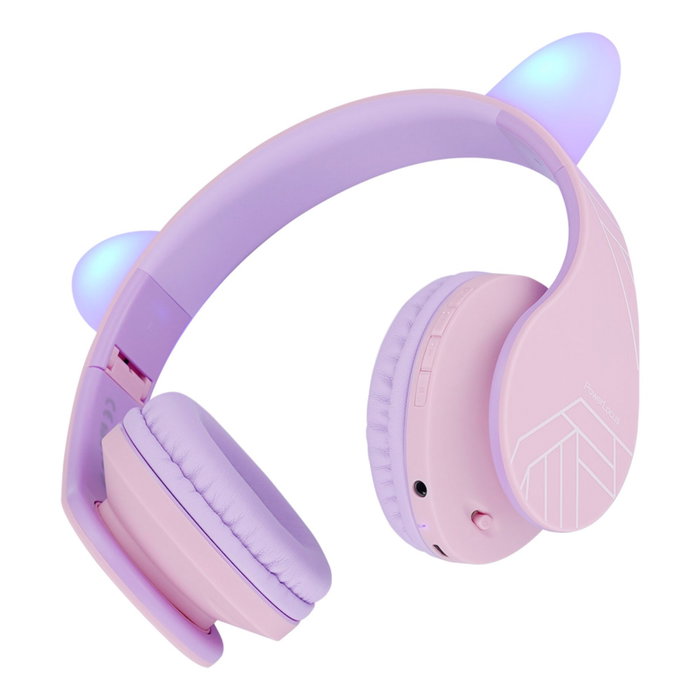 PowerLocus P2 Auriculares para Niños con Orejas, Morado/Rosa