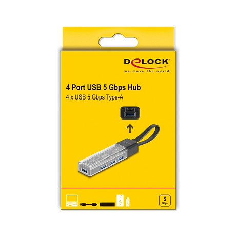 DeLOCK 64335 Hub USB de 4 puertos con conexión USB 3.2 Gen 1 Tipo-A y Tipo-C