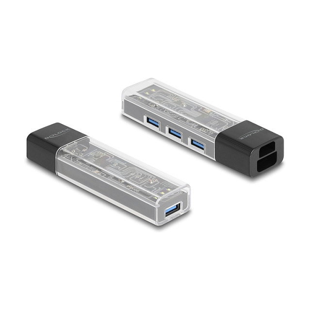 DeLOCK 64335 Hub USB de 4 puertos con conexión USB 3.2 Gen 1 Tipo-A y Tipo-C