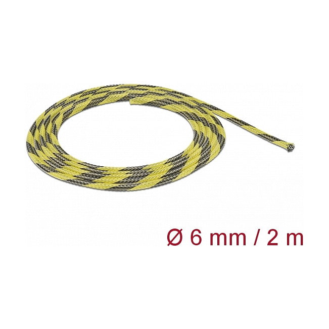 DeLOCK Funda trenzada estirable 2 m x 6 mm negro-amarillo DeLOCK Funda trenzada estirable 2 m x 6 mm negro-amarillo
