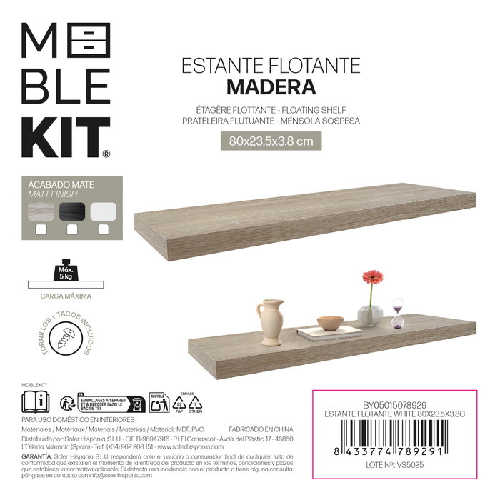 Moblekit Estante Flotante LUND White 80x23,5x3,8 cm Moblekit Estante Flotante LUND White 80x23,5x3,8 cm