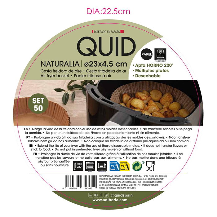 50 Cestas Desechables Papel Redondas Naturalia Quid 23x4,5 cm