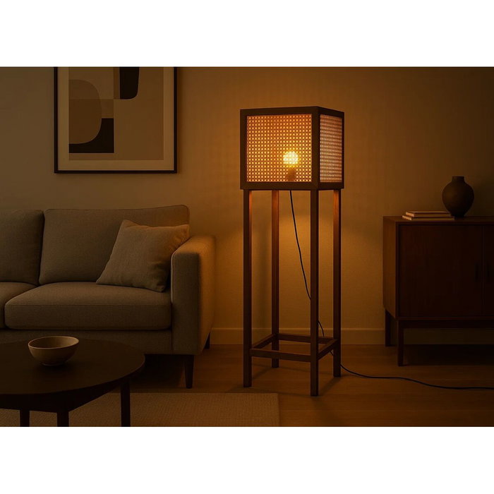 DKD Home Decor Lámpara de Pie Mango y Fibra Marrón Natural
