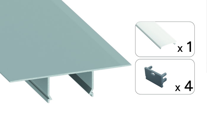 GreenIce Perfil de Aluminio KIMERA-NORGE Anodizado Plata con Difusor Opal y Tapones 2,02m