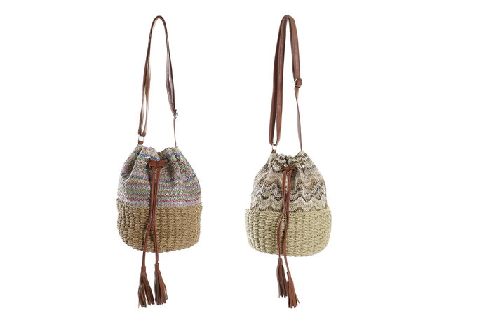 DKD Home Decor Bolso Boho Marron Multicolor 23 x 25 x 23 cm (4 Unidades)