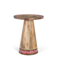 Giner y Colomer Mesa Auxiliar de Madera de Mango Pintada a Mano Tapa Redonda