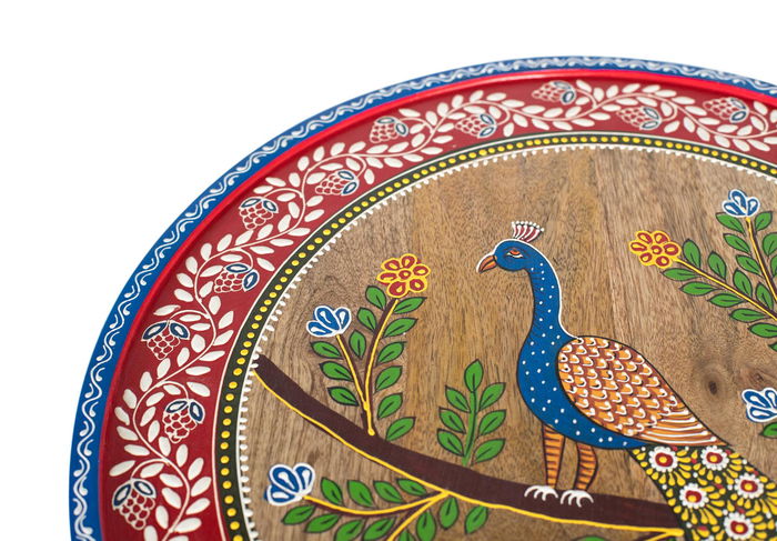 Giner y Colomer Mesa Auxiliar de Madera de Mango Pintada a Mano Tapa Redonda