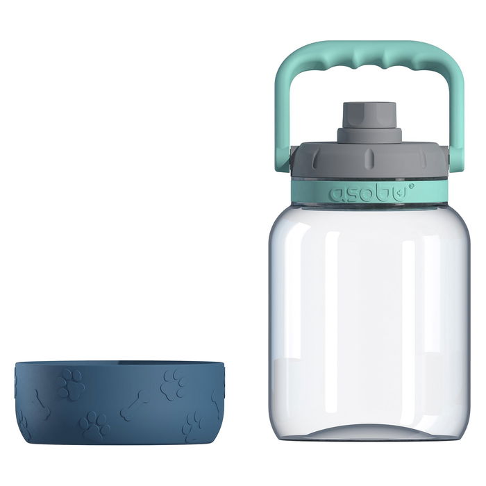 Asobu The Barkley Botella de Agua para Perros con Plato, 1.5 Litros, Tritan, Azul, Uso Interior y Exterior