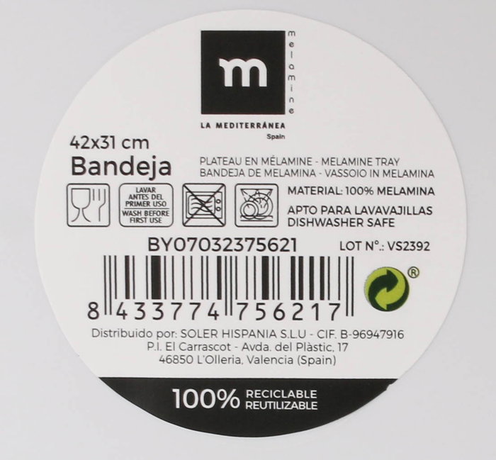 La Mediterranea Bandeja de Melamina Wood Brillo Md (9 Unidades) 42 x 31 cm