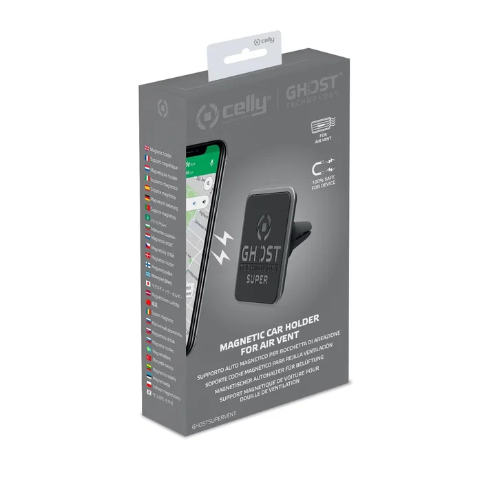 Celly GHOSTSUPERVENT Soporte Pasivo para Coche - Soporte Iman para Rejilla de Ventilación para Teléfono Móvil/Smartphone, Negro