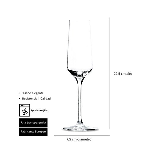Summa Copa Cava 20 cl - Copa para cava o champán de cristal, 225 mm de alto, diám. 75 mm, borde fino (Set de 6) Summa Copa Cava 20 cl - Copa para cava o champán de cristal, 225 mm de alto, diám. 75 mm, borde fino (Set de 6)