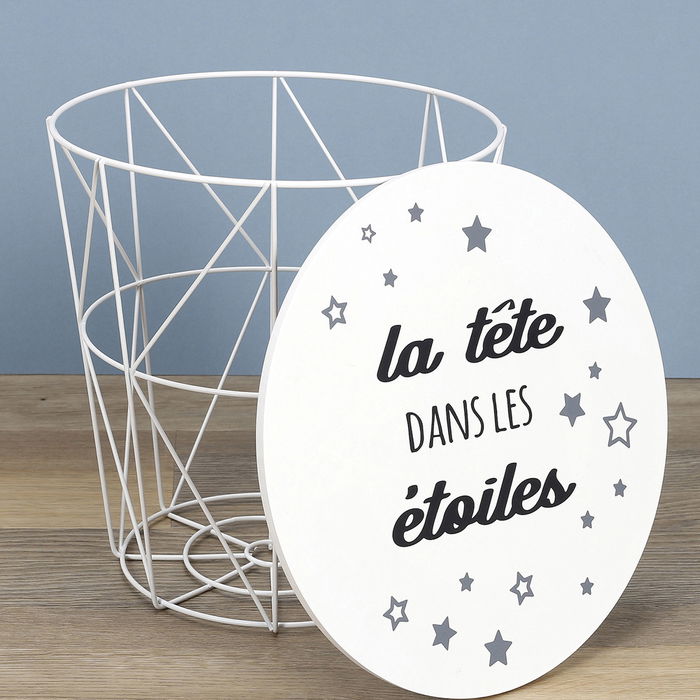 Home Deco Kids Cesta Convertible Mesa Varilla Metal Madera Estrellas Almacenaje Kids 30x30 cm