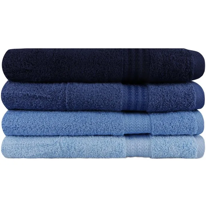 Juego de 4 Toallas de Baño de Algodón Absorbente, 70x140 cm, Color Azul - HOB8681181631133 Juego de 4 Toallas de Baño de Algodón Absorbente, 70x140 cm, Color Azul - HOB8681181631133