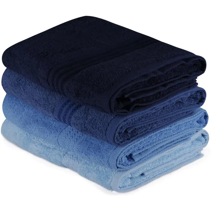 Juego de 4 Toallas de Baño de Algodón Absorbente, 70x140 cm, Color Azul - HOB8681181631133 Juego de 4 Toallas de Baño de Algodón Absorbente, 70x140 cm, Color Azul - HOB8681181631133