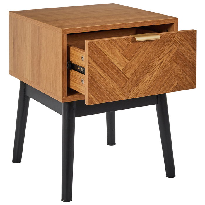 Home Deco Factory Mesita De Noche Con Cajón Lounge 40x40 cm h.50 cm Estructura Panelado Partículas MDF Patas Pino Tirador Dorado Mate