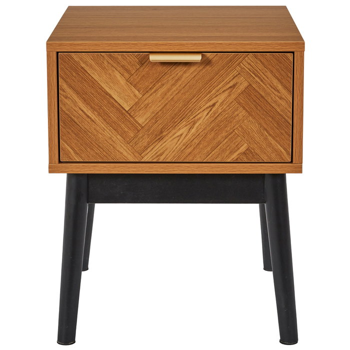 Home Deco Factory Mesita De Noche Con Cajón Lounge 40x40 cm h.50 cm Estructura Panelado Partículas MDF Patas Pino Tirador Dorado Mate