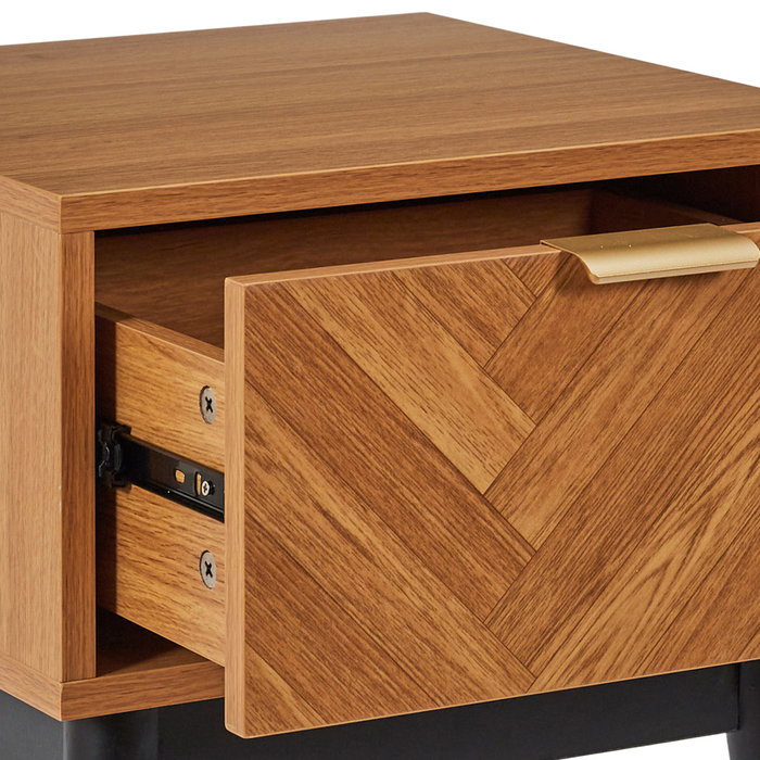 Home Deco Factory Mesita De Noche Con Cajón Lounge 40x40 cm h.50 cm Estructura Panelado Partículas MDF Patas Pino Tirador Dorado Mate